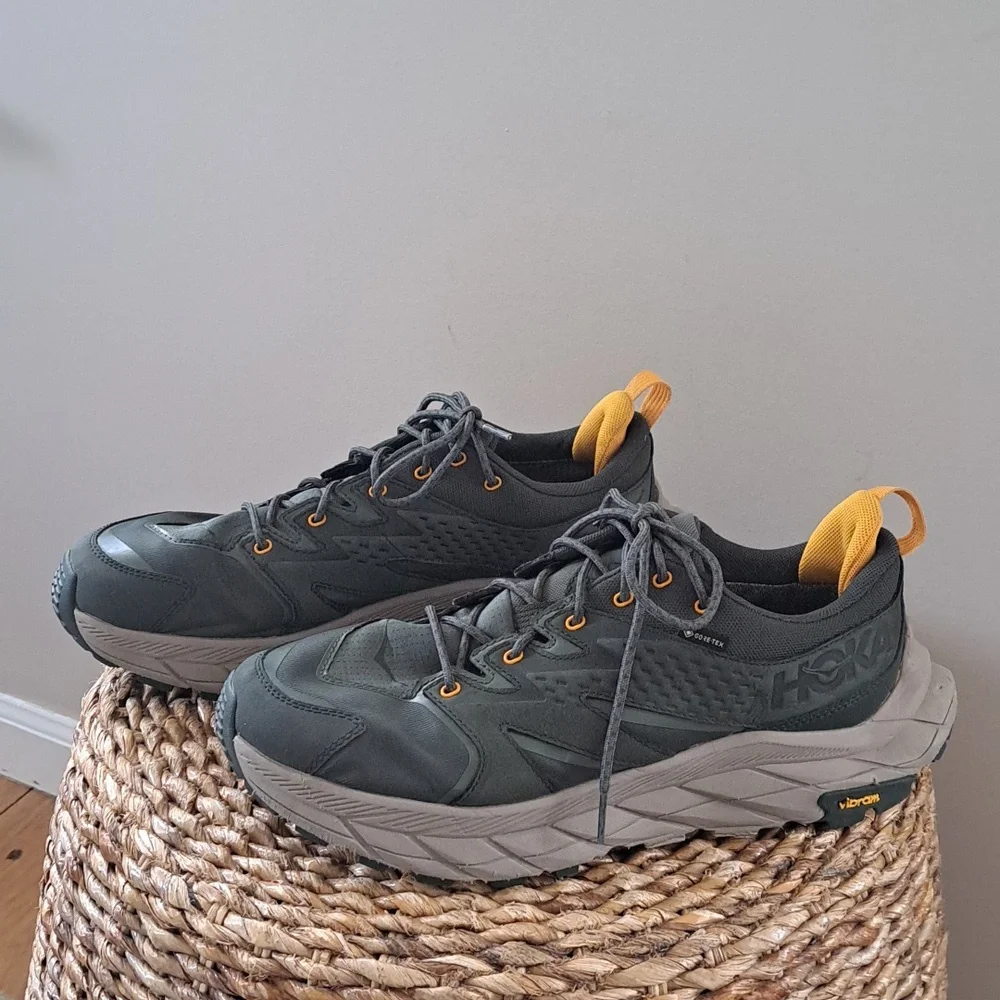 Hoka One One Men's Olive Green and Yellow Trail Sneakers